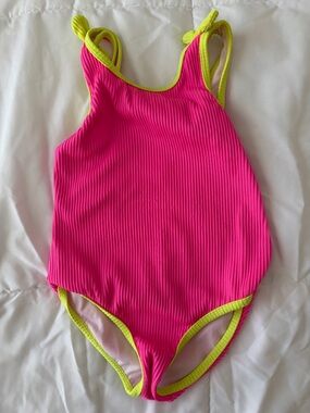 Cat & Jack Neon Pink One-Piece Swimsuit with Lime Trim